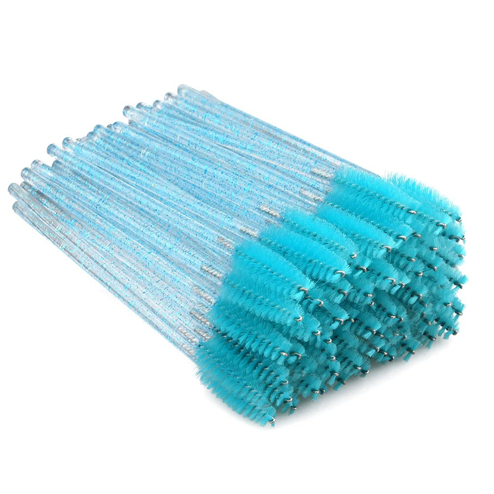 100PCS Eyelash Mascara Brushes, Disposable Lash Spoolies, Crystal Mascara Wands Makeup Kits for Eyelash Extensions and Eyebrow (Pink)
