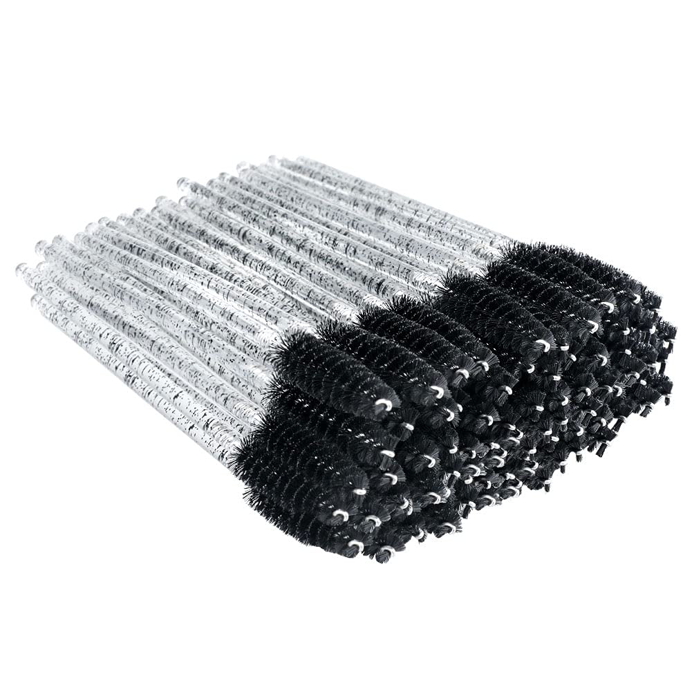 100PCS Eyelash Mascara Brushes, Disposable Lash Spoolies, Crystal Mascara Wands Makeup Kits for Eyelash Extensions and Eyebrow (Pink)